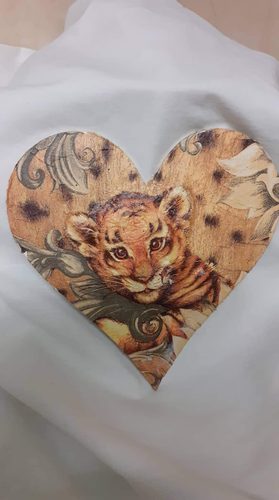 Josie, Tiger, wood and mixed media collage.